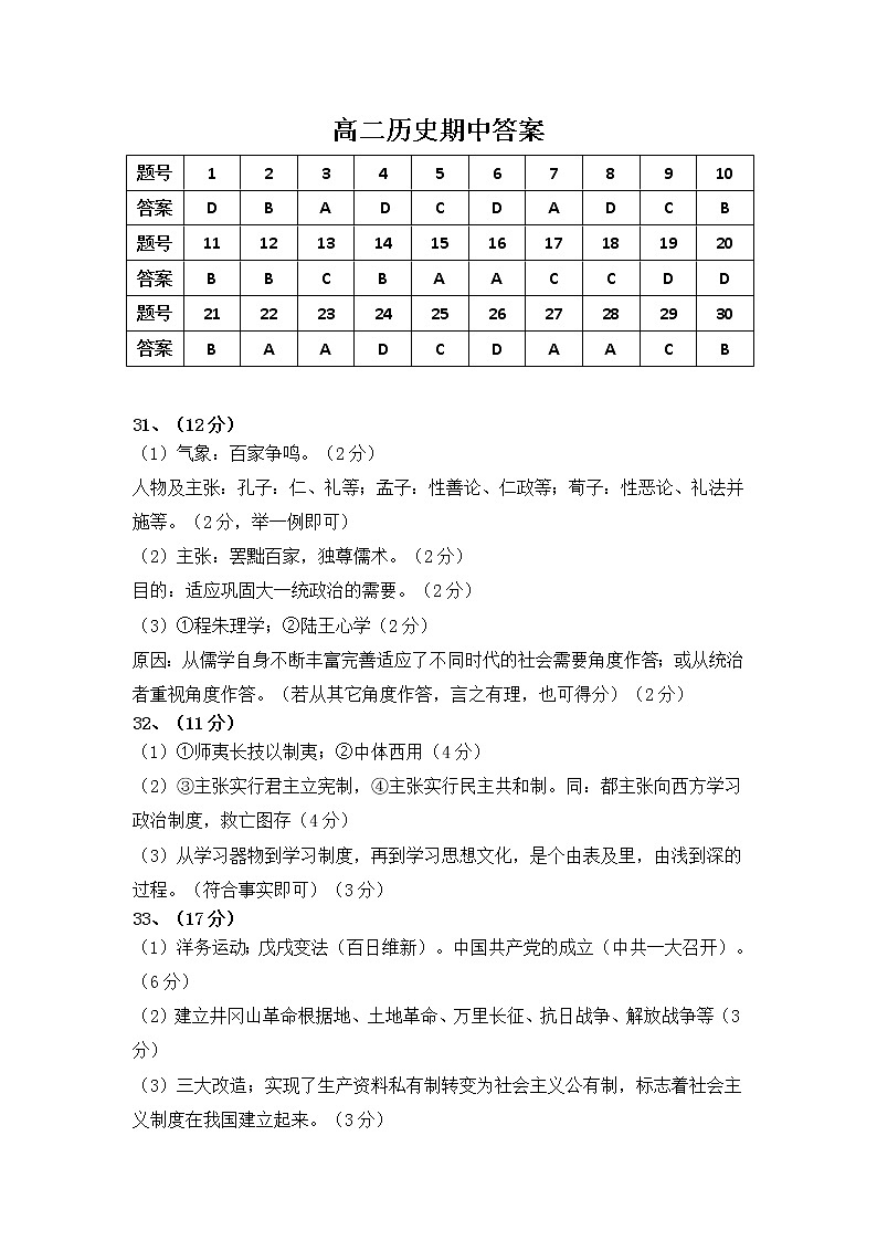 2022青海省海南州中学，海南州贵德中学高二上学期期中考试历史试题含答案01