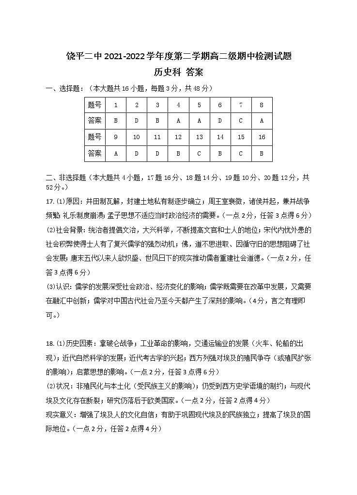 广东省潮州市饶平县第二中学2021-2022学年高二下学期期中历史试题01