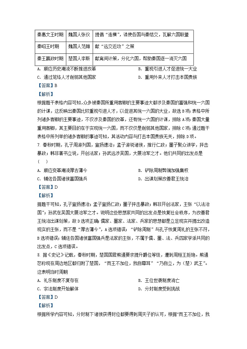 2021-2022学年山东省济南市长清第一中学高一上学期期中考试历史试题含解析03
