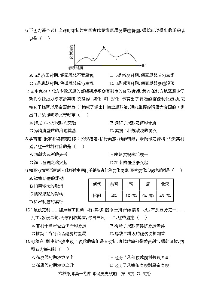湖北省宜城一中、枣阳一中等六校联考2022-2023学年高一上学期期中考试历史试题第3页