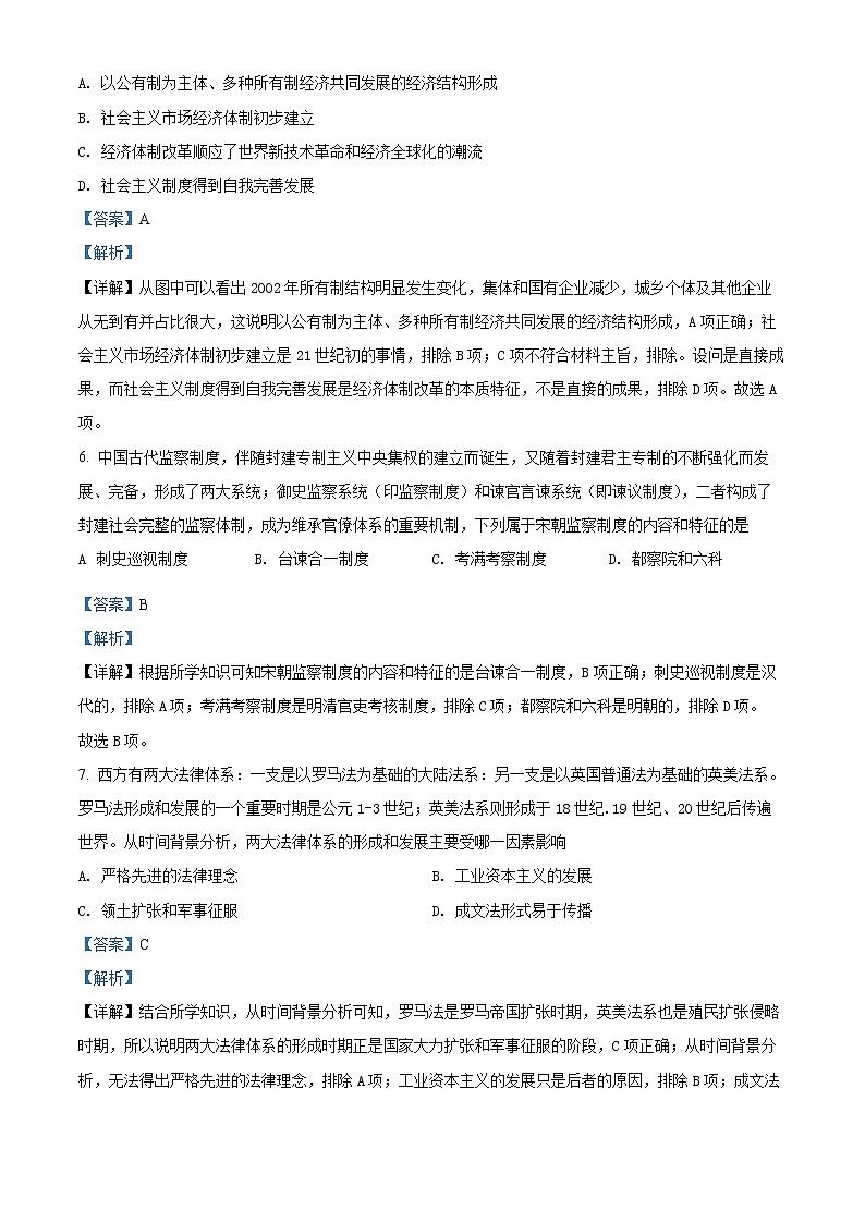精品解析：湖南省湘潭市湘潭县2021-2022学年高二上学期期末考试历史试题（解析版）第3页