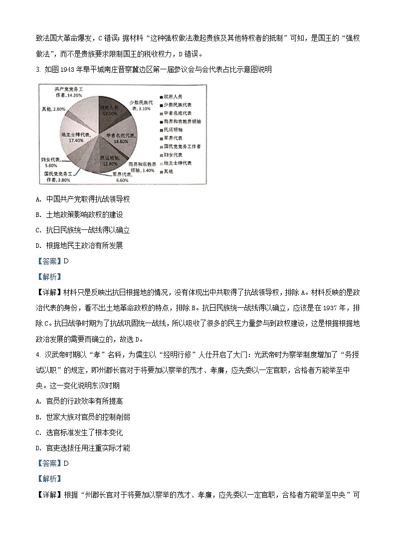精品解析：辽宁省锦州市联合校2021-2022学年高二上学期期末模拟考试历史试题（二卷）02
