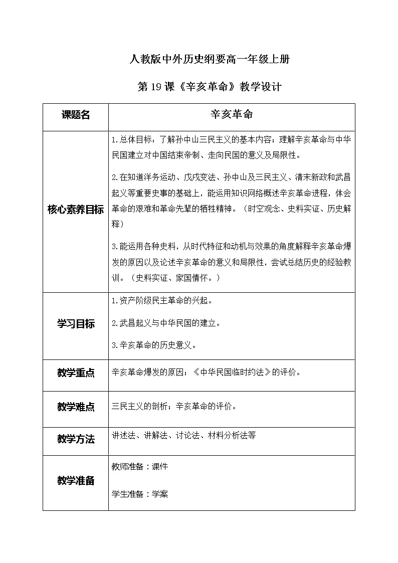 第19课《辛亥革命》课件+教案+同步练习01