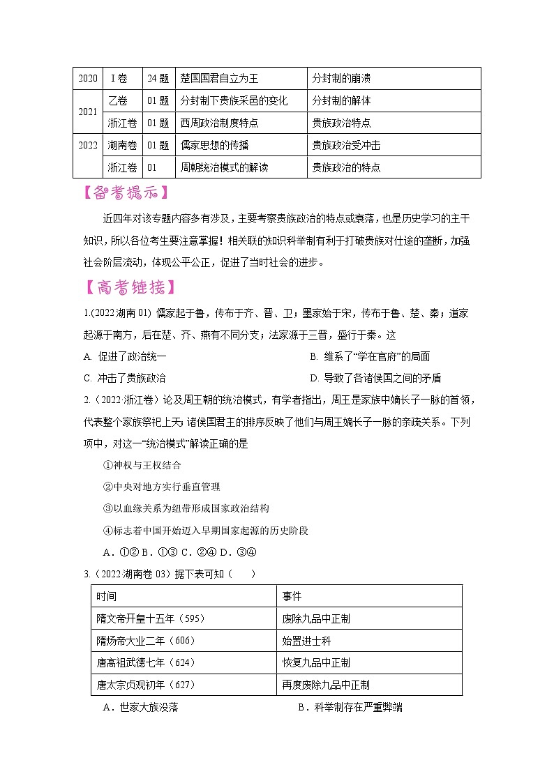 【备战2023高考】历史考点讲与练——专题03《从贵族政治到官僚政治的转型》全能练（原卷版）第2页