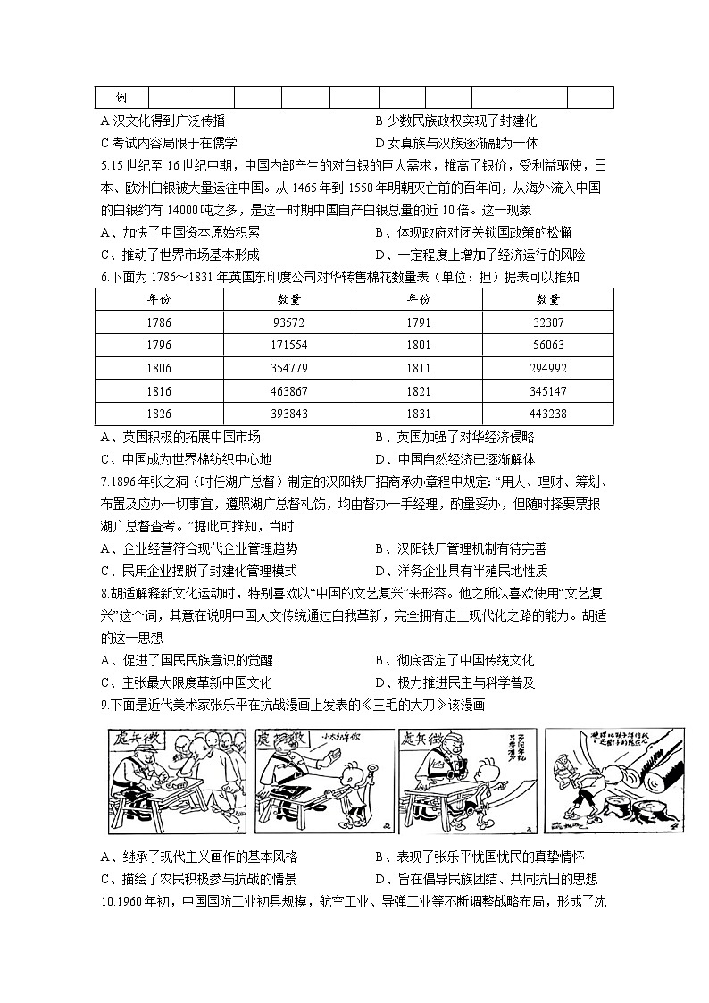 安徽省九师联盟2023届高三历史11月联考试题（Word版附解析）第2页