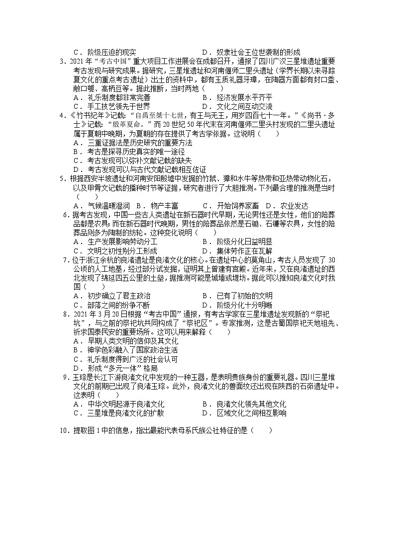 【备战2023高考】历史总复习——第01讲《中华文明的起源和早期国家的发展》练习（新教材专用）02