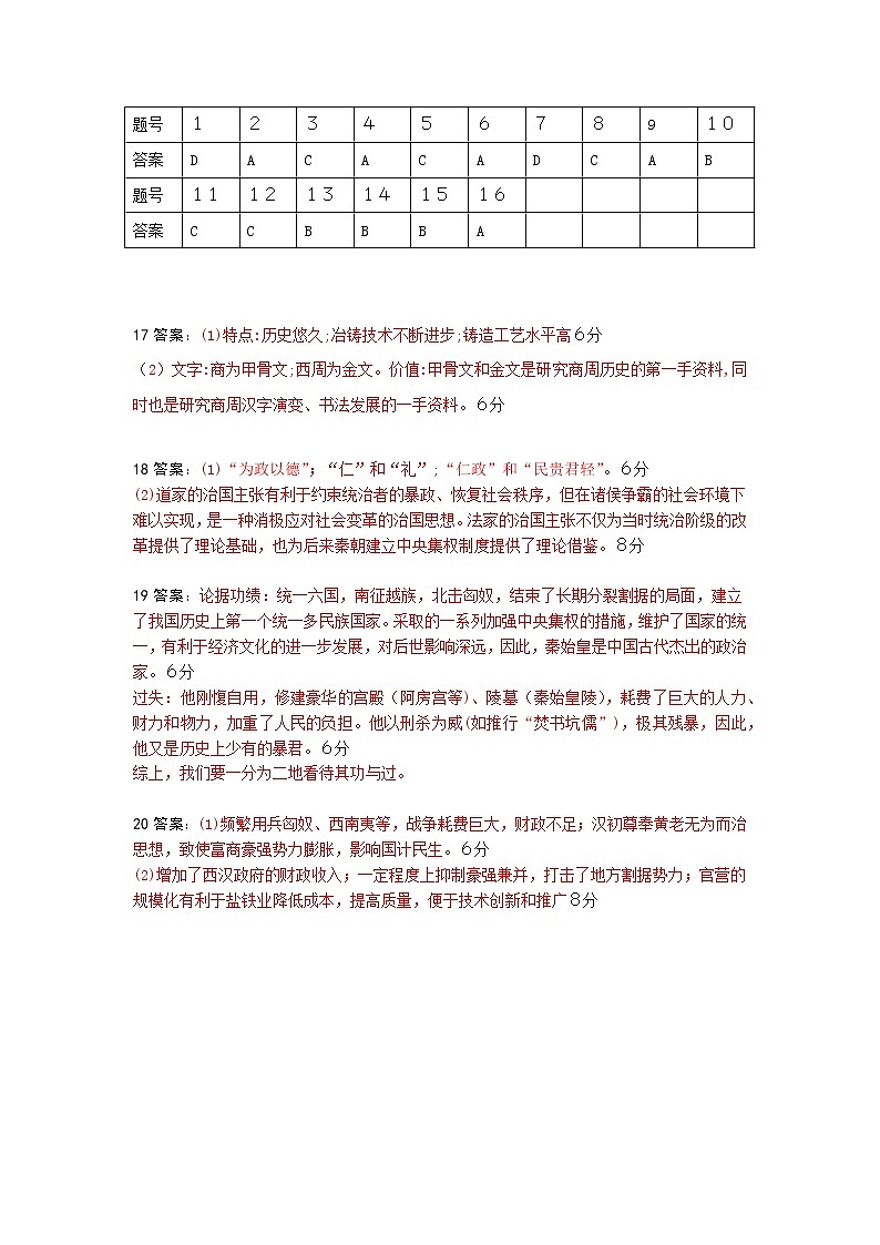 江西省临川第二中学2022-2023学年高一上学期第一次月考历史试题01