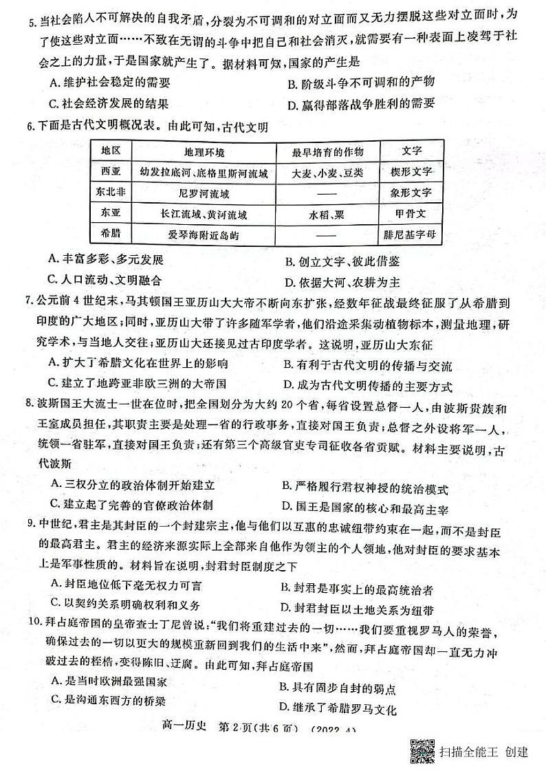 河南省洛阳市2021-2022学年高一下学期期中质量检测历史试题02