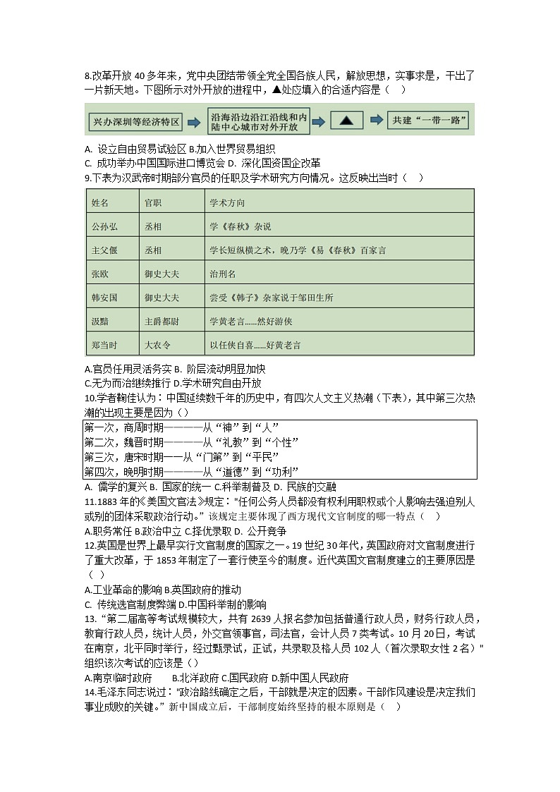 黑龙江省鸡西市英桥高级中学2022-2023学年高二上学期期中考试历史试题02