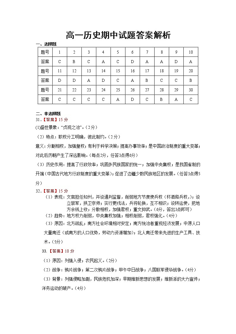 黑龙江省哈尔滨市宾县第二中学2022-2023学年高一上学期期中考试历史试题01