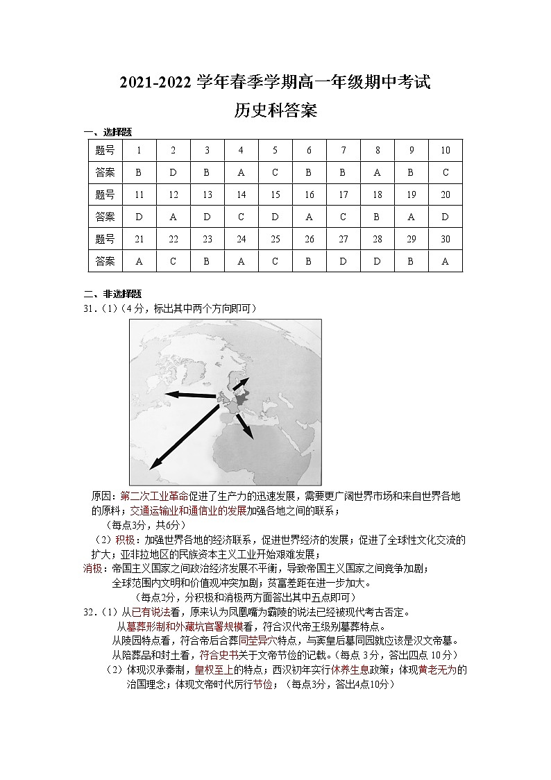 广西壮族自治区桂林市桂林中学2021-2022学年高一下学期段考历史（选考班）试题01