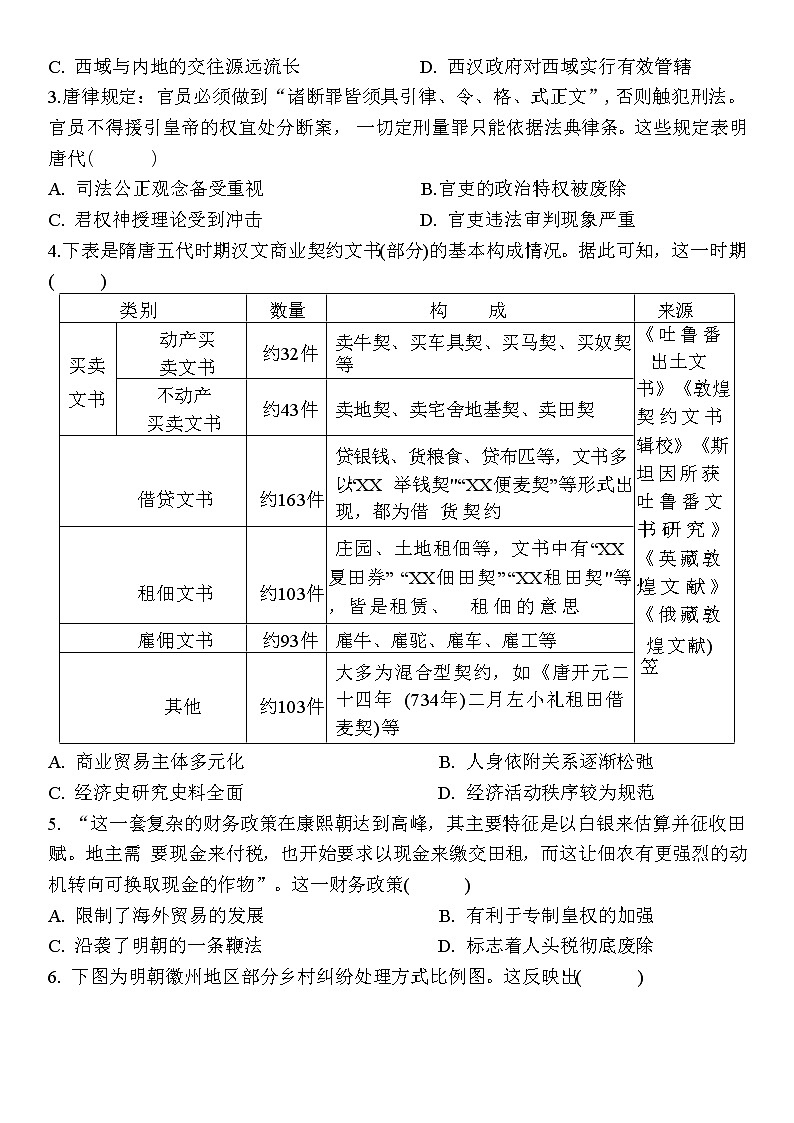 江苏省徐州市第七中学2022-2023学年高二上学期期中考试历史（选修）试题02