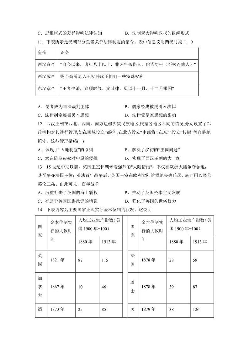 2023届山东省普通高等学校招生全国统一考试全真模拟 历史试题03
