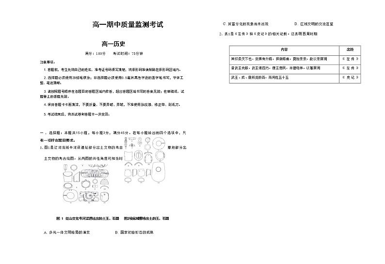 河南省名校联盟2022-2023学年高一上学期期中考试历史试题01