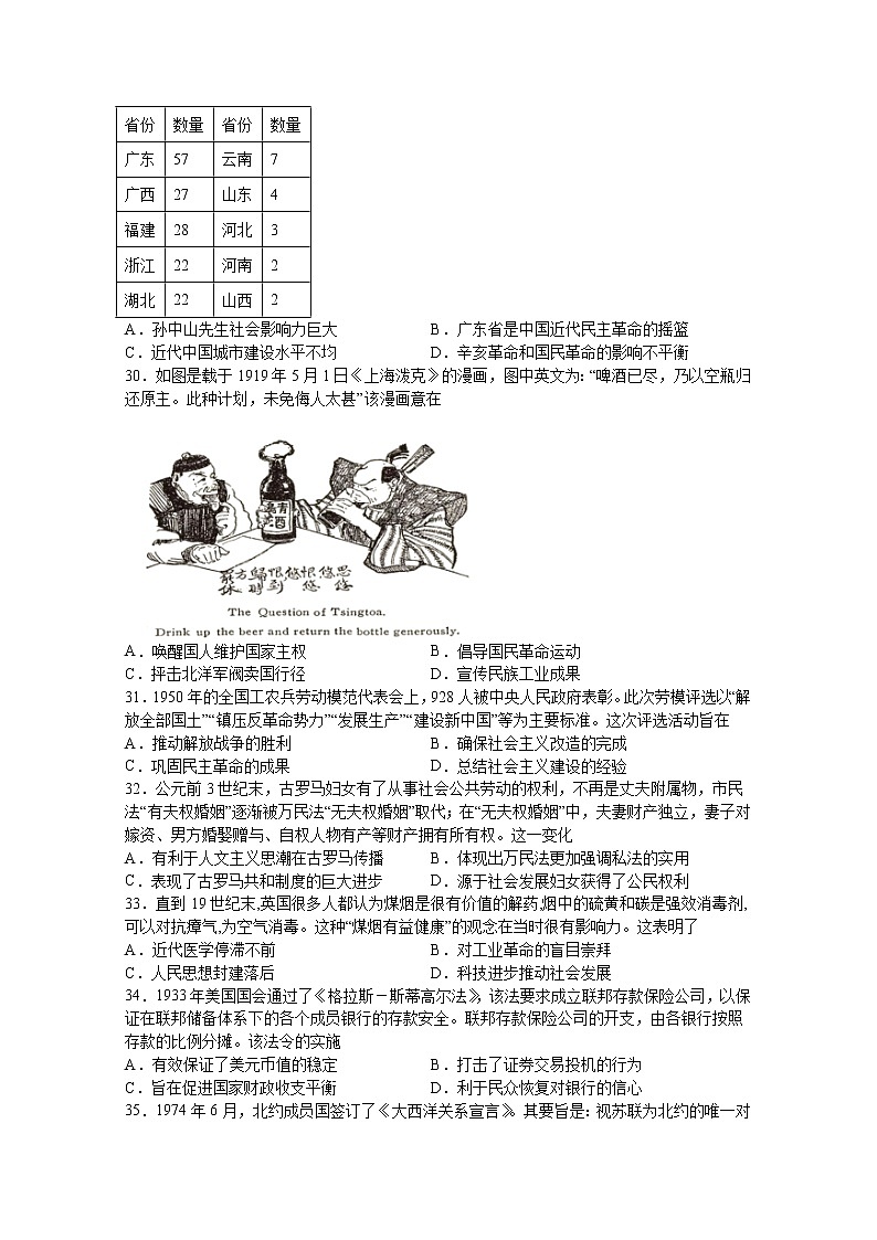四川省宜宾市第四中学2022届高三历史二诊模拟考试试题（Word版附答案）02