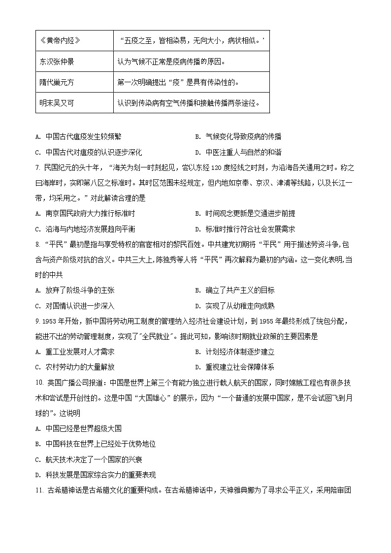 2022湖南师大附中高二上学期期末考试历史含解析02