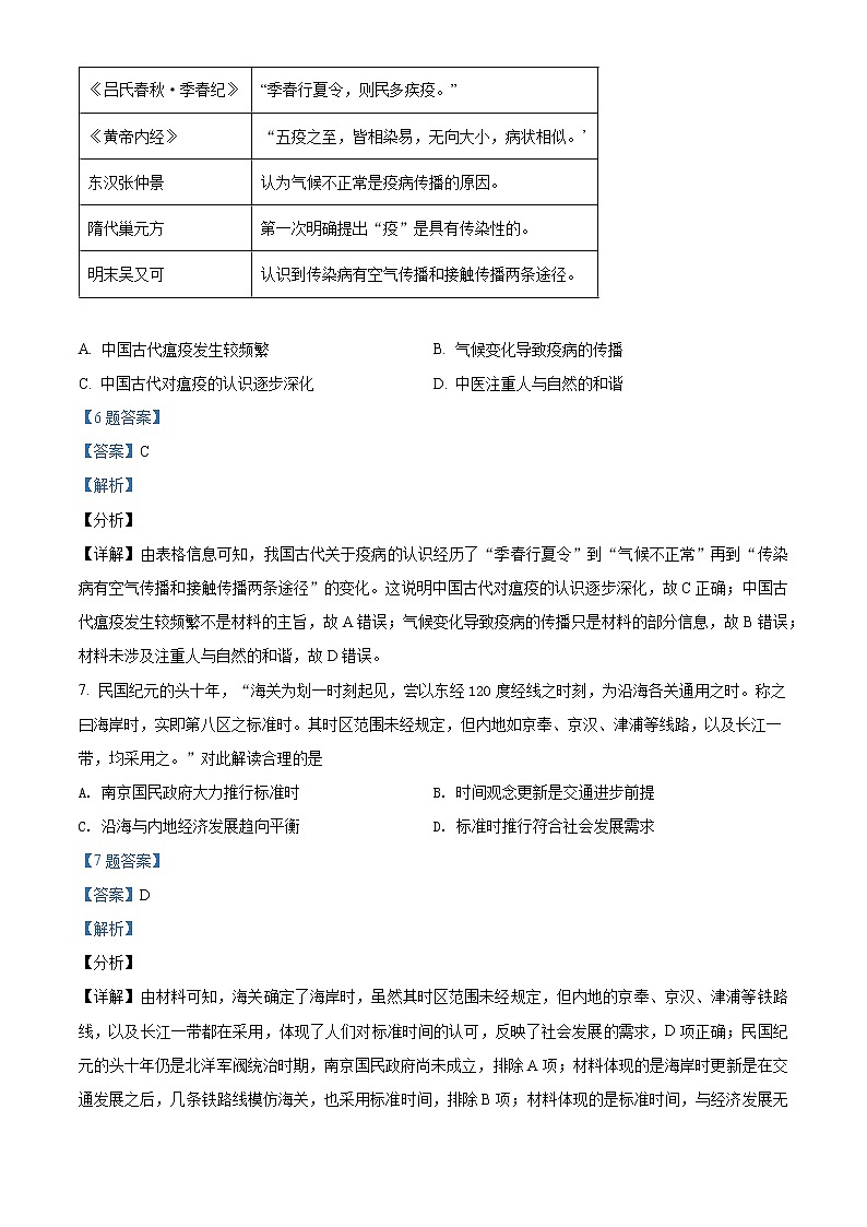 2022湖南师大附中高二上学期期末考试历史含解析03