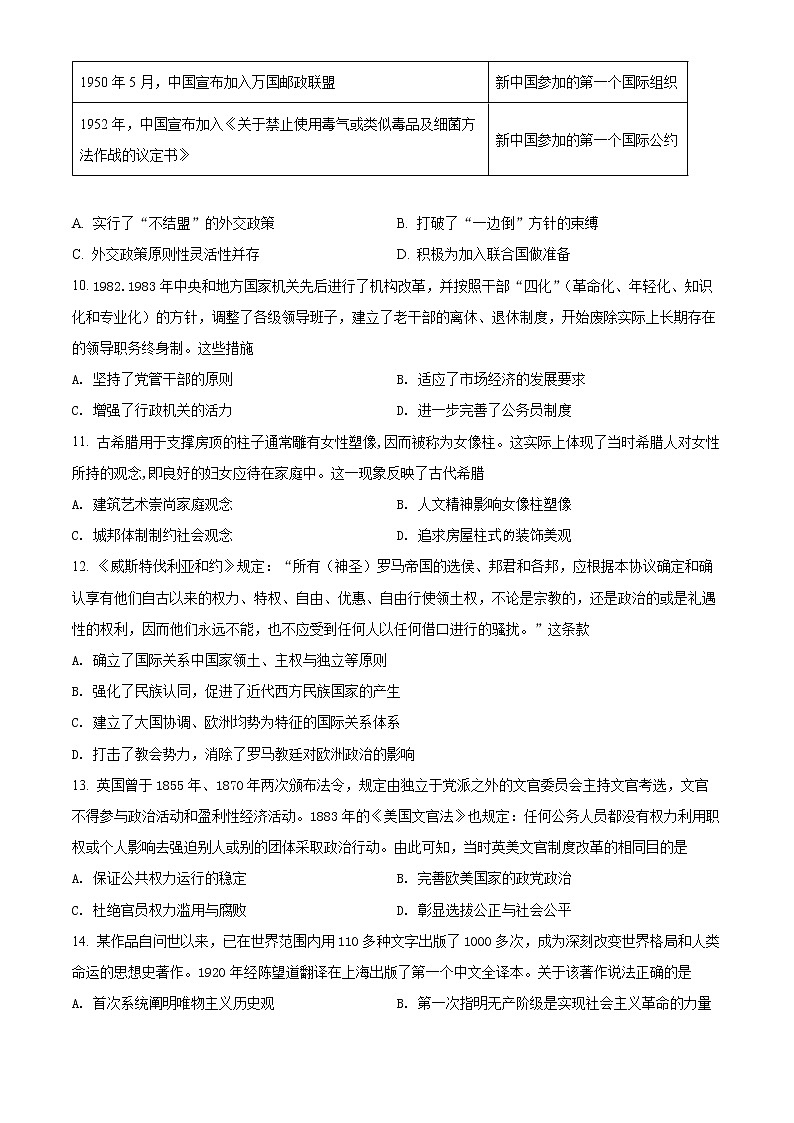 重庆市巫山大昌中学校2021-2022学年高二上学期期末历史试题无答案第3页