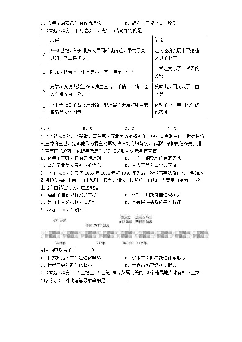 2023届高三历史高考二轮复习专题专练：美国总统制民主共和制第2页