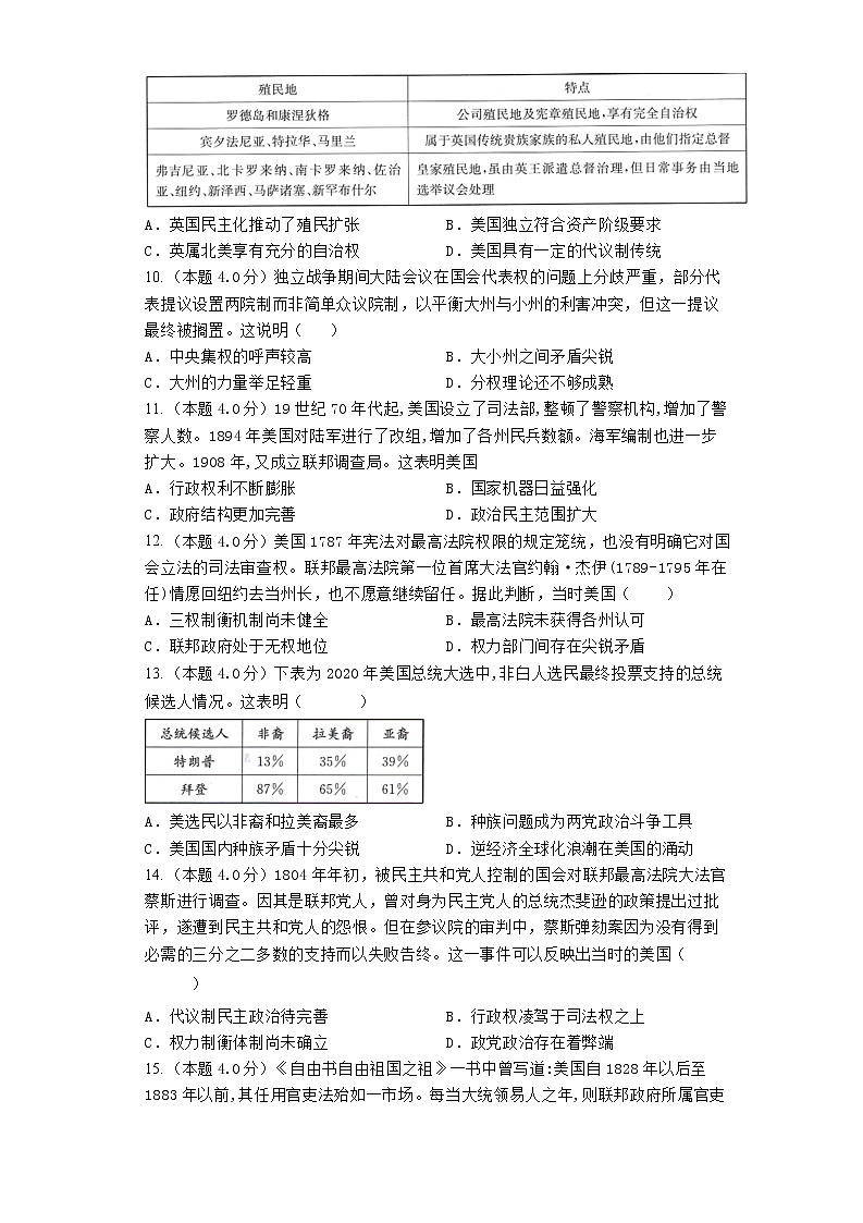 2023届高三历史高考二轮复习专题专练：美国总统制民主共和制第3页