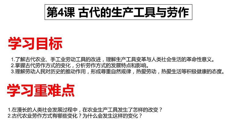 2022-2023学年统编版（2019）高中历史选择性必修2 第4课 古代的生产工具与劳作【课件】第1页