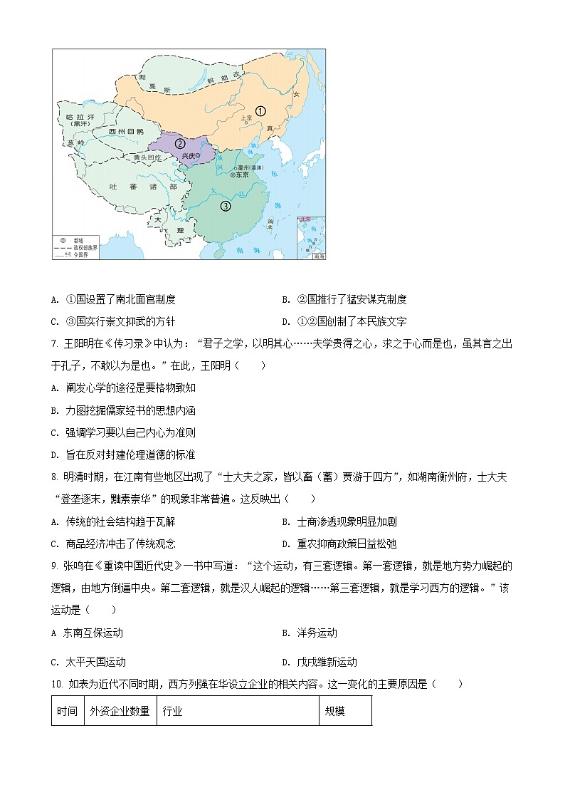 2022衡阳高一上学期期末考试历史含解析03
