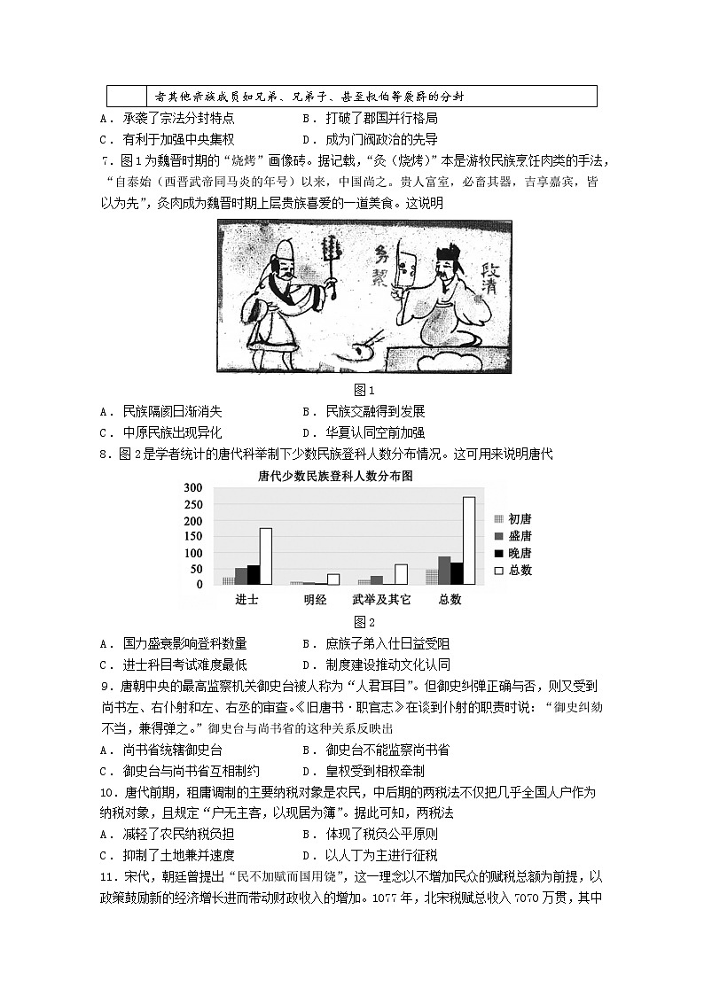 山西大学附中2022-2023学年高三历史11月期中考试试题（Word版附答案）第2页