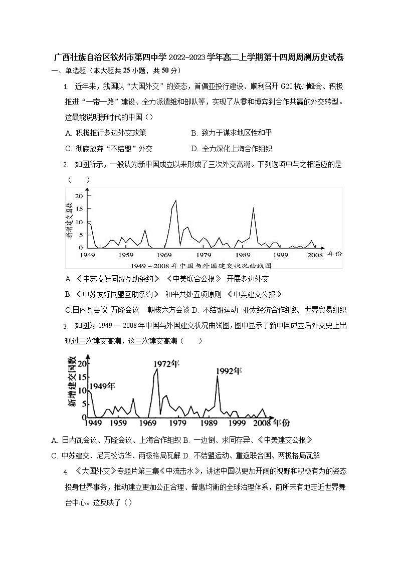 广西壮族自治区钦州市第四中学2022-2023学年高二上学期第十四周周测历史试卷01