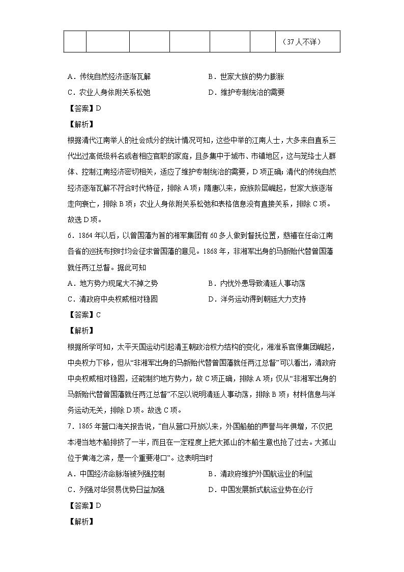 2022届河北省部分重点中学高三下学期期中素养提升历史试题含解析03