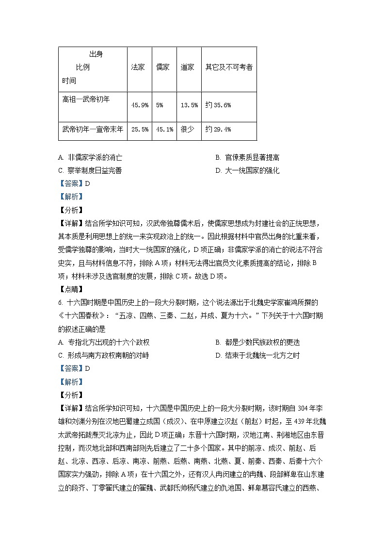 浙江省绍兴市2021-2022学年高一历史上学期期末考试试卷（Word版附解析）03