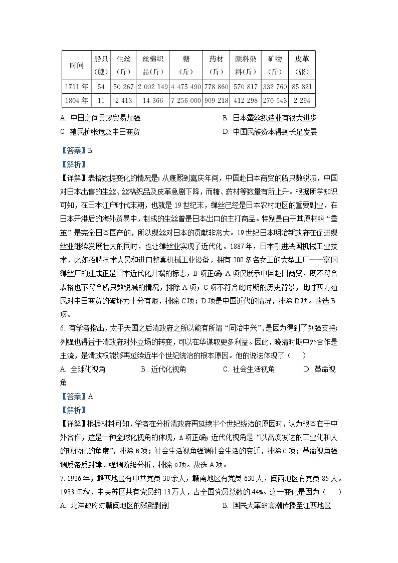 湖南省长沙市第一中学2023届高三历史上学期月考卷（三）试题（Word版附解析）03