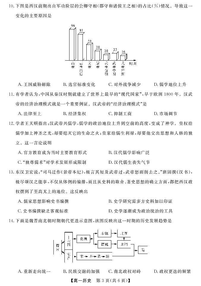 湖南省天壹名校联盟·2022年10月高一联考历史试题第3页