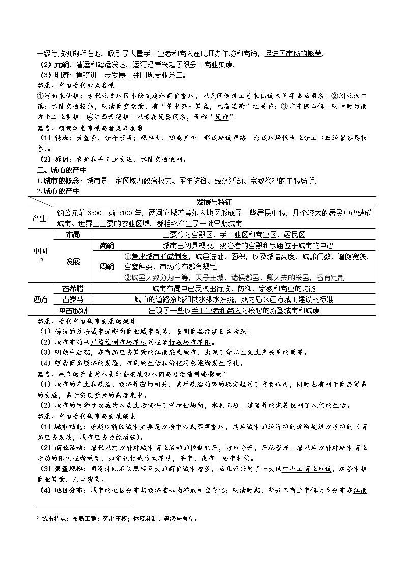 第四单元 村落、城镇与居住环境 知识提纲--2022-2023学年高中历史统编版（2019）选择性必修二经济与社会生活第2页