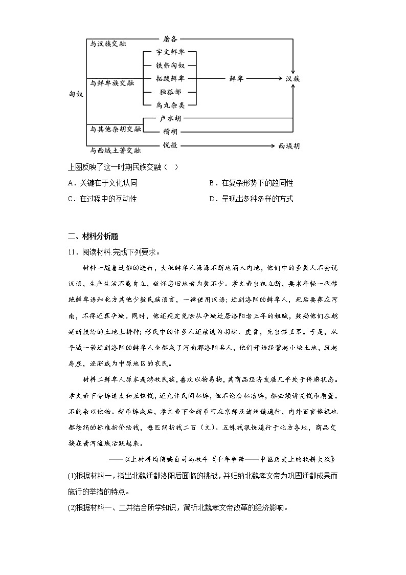 第5课 三国两晋南北朝的政权更迭与民族交融  课时练习（含答案）---2022-2023学年高中历史统编版（2019）必修中外历史纲要上册第3页