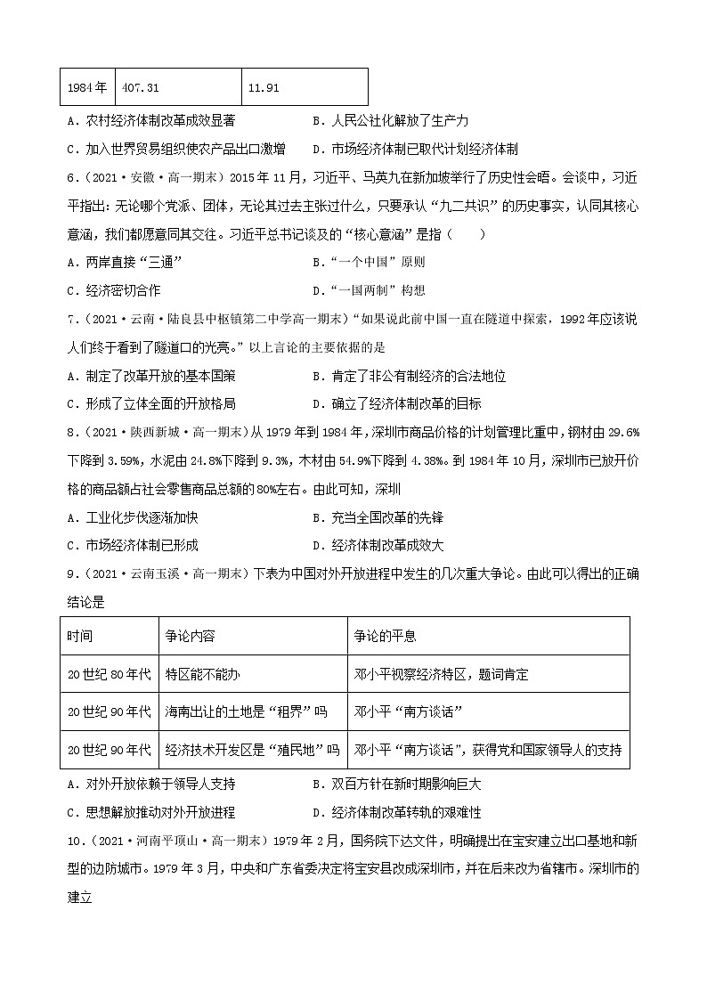 【期末全复习】统编版历史（中外历史纲要上）期末备考-专题10：改革开放和社会主义现代化建设新时期（专题测试）02