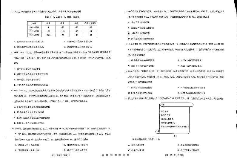重庆巴蜀中学2023届高考历史适应性月考试卷（五）（PDF版附答案）第2页