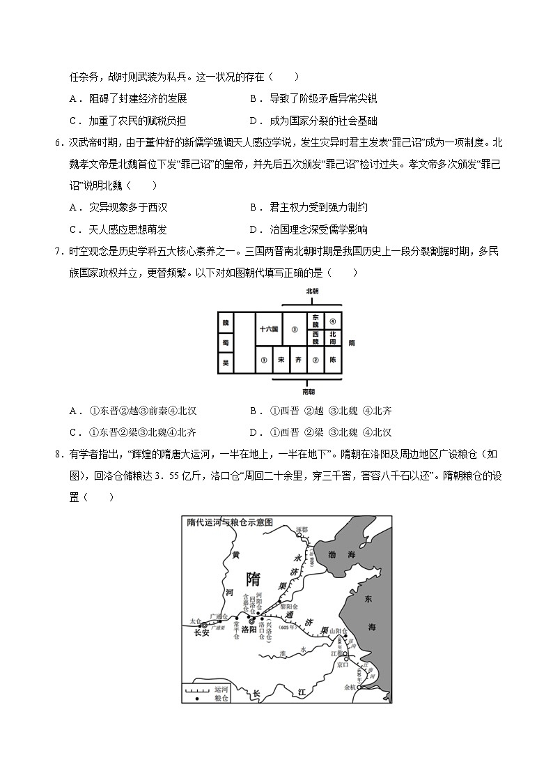 【期末综合复习】统编版历史（中外历史纲要上）期末-第二单元 三国两晋南北朝的民族交融与隋唐统一多民族封建国家的发展（单元测试）（原卷版）第2页