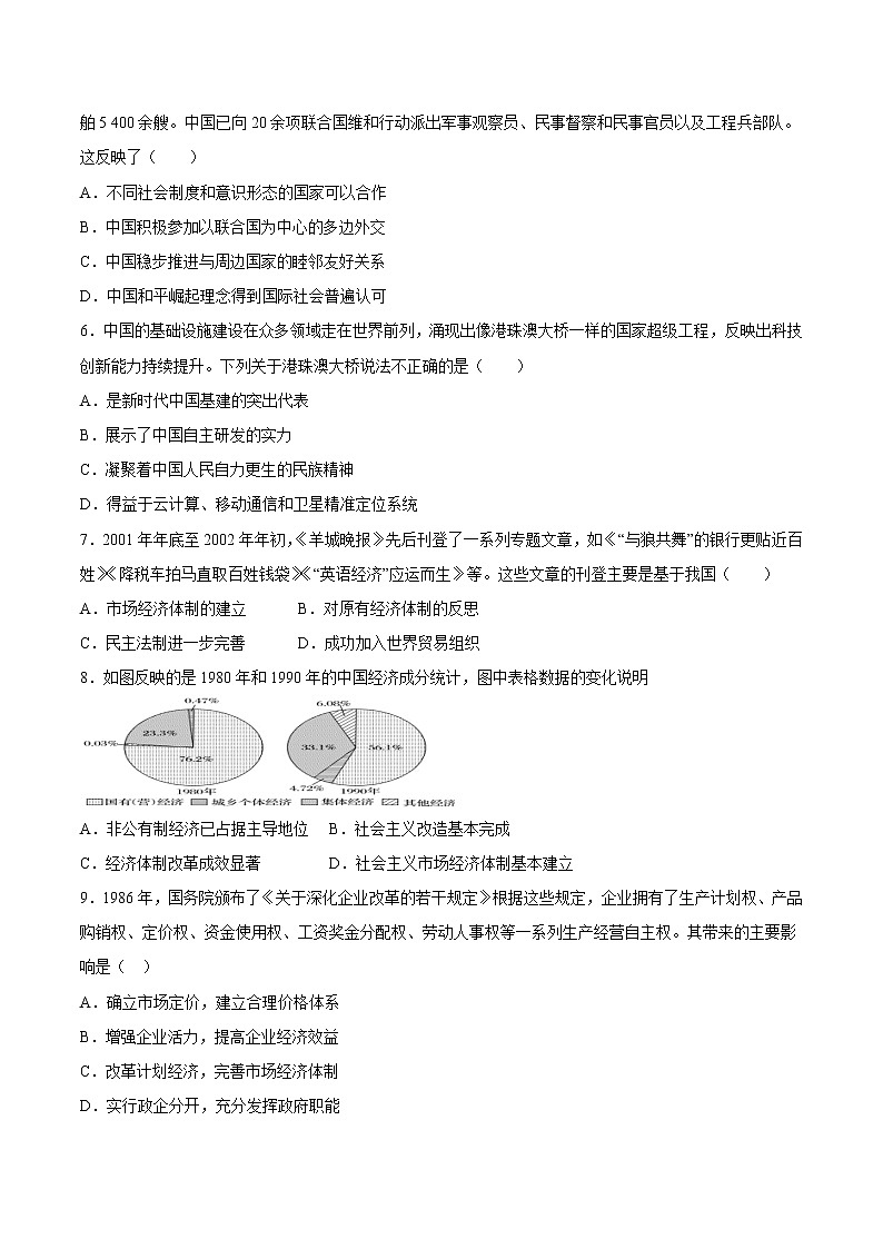 【期末综合复习】统编版历史（中外历史纲要上）期末-第十单元 改革开放与社会主义现代化建设新时期（单元测试）（原卷版）第2页