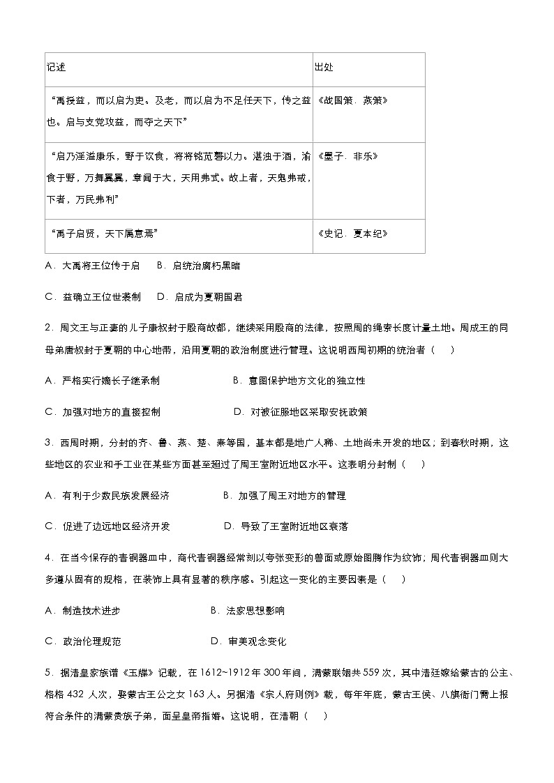 高中历史 （新高考）2021届小题必练1 古代中国的政治 学生版第2页