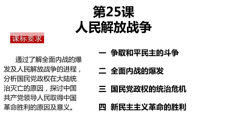 第25课 人民解放战争 课件---2022-2023学年高中历史统编版必修中外历史纲要上册第1页