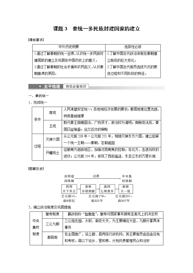 高中历史2023年高考历史一轮复习（部编版新高考） 第2讲 课题3　秦统1多民族封建国家的建立第2页