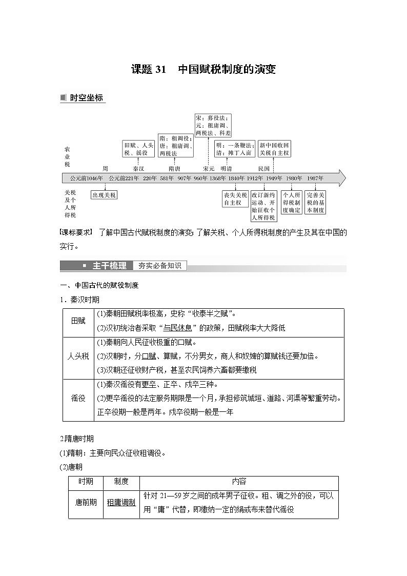 高中历史2023年高考历史一轮复习（部编版新高考） 第11讲 课题31　中国赋税制度的演变01
