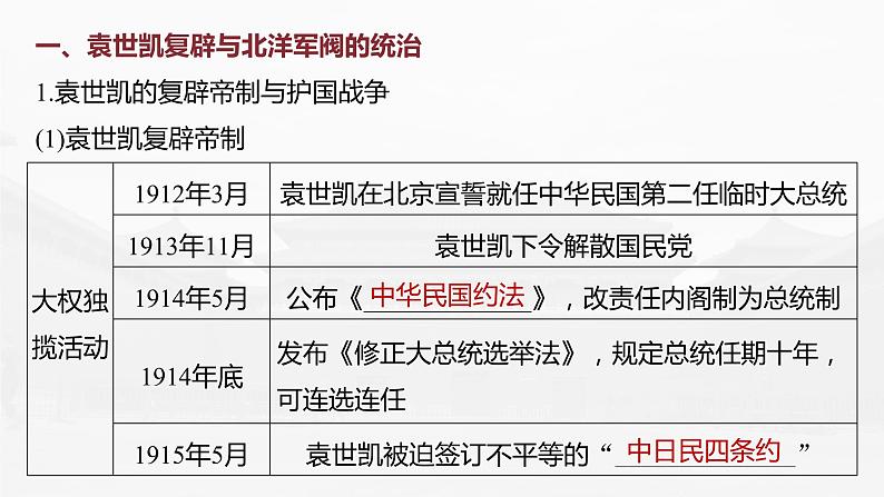 高中历史2023年高考历史一轮复习（部编版新高考） 第8讲 课题22　北洋军阀统治时期的政治、经济与文化课件PPT第6页