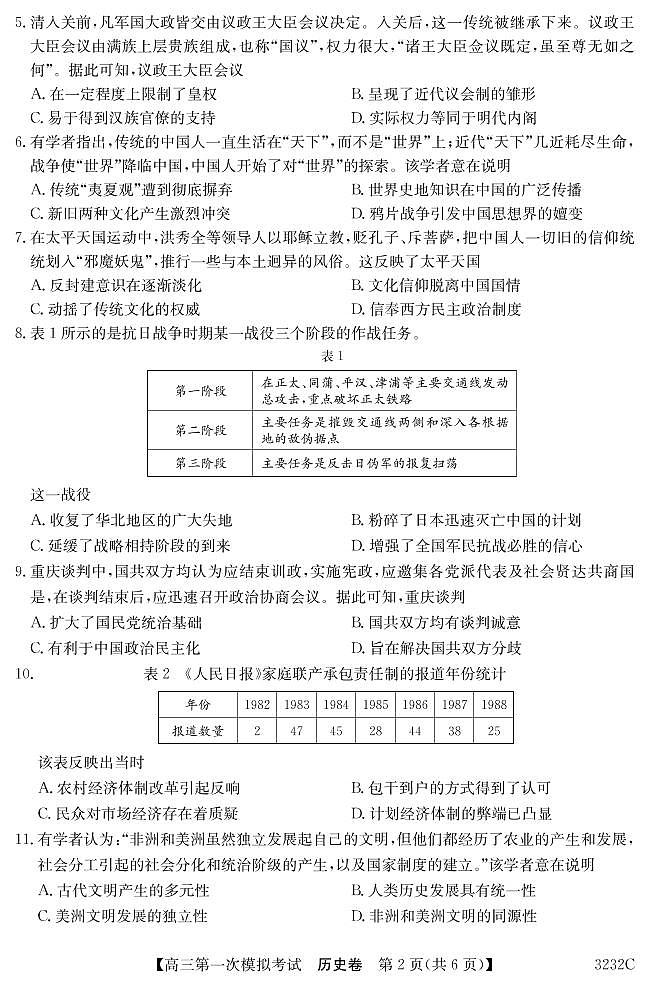 2023届广东省茂名市高州市高三第一次高考模拟考试历史试题第2页