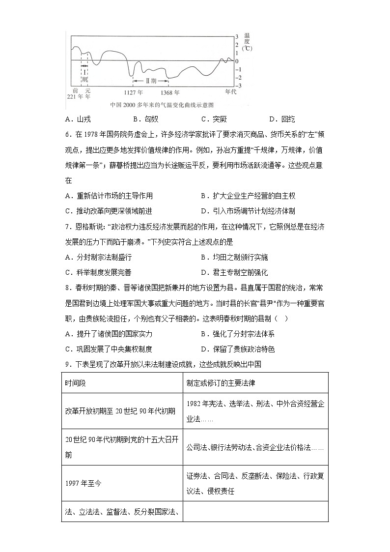 2023西宁城西区师范大学附属实验中学高二上学期12月月考历史试题含答案02
