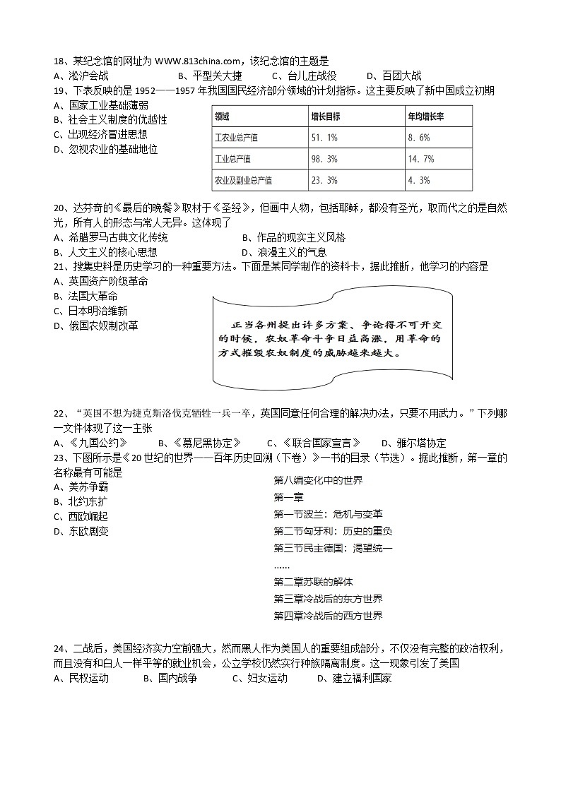2022年浙江省高中学业水平合格性模拟考试历史试题（二）03