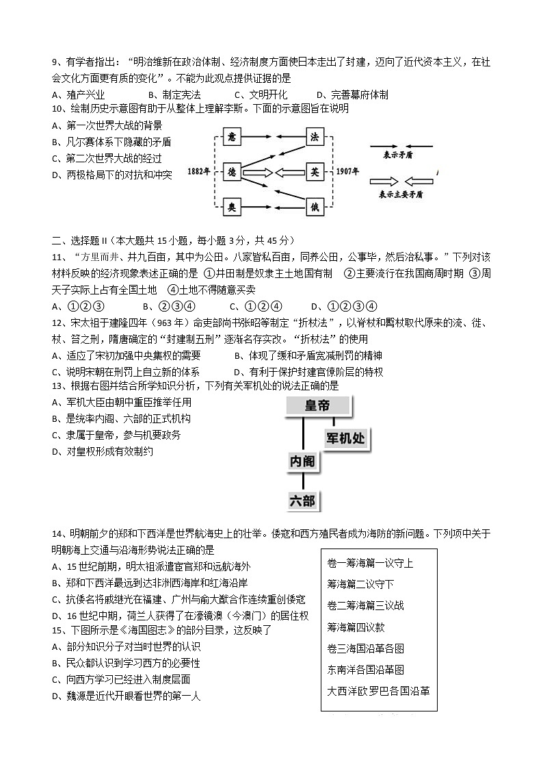浙江省2021-2022学年高二上学期学业水平合格性模拟考试历史试题（六）02