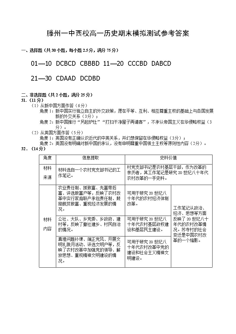 12月29日历史测试参考答案第1页