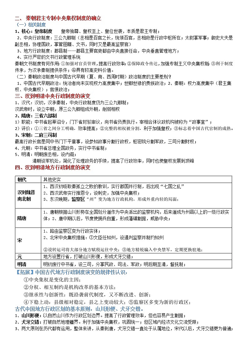 2022-2023学年高中历史统编版2019选择性必修1提纲第2页