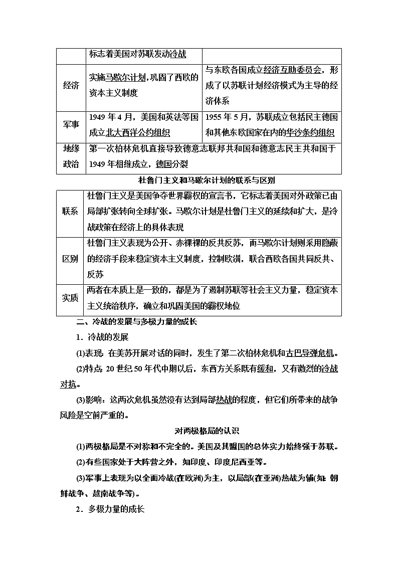 高中历史第32课 冷战与国际格局的演变及战后新兴国家的发展一轮复习 教案第3页